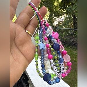 Vibrant Multicolor Beaded Charm Bracelets, phone accessories.